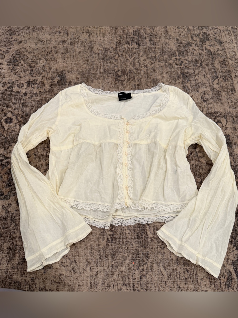 ASOS DESIGN Ivory Cotton Lace Boho Peplum Blouse US 12 Large Coastal Lagenlook - Picture 3 of 10
